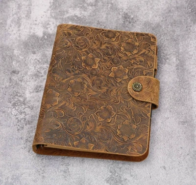 D&M LEATHER STUDIO Embossed leather A5 A6 6 ring binder notebook Leather Refillable Planner Binder