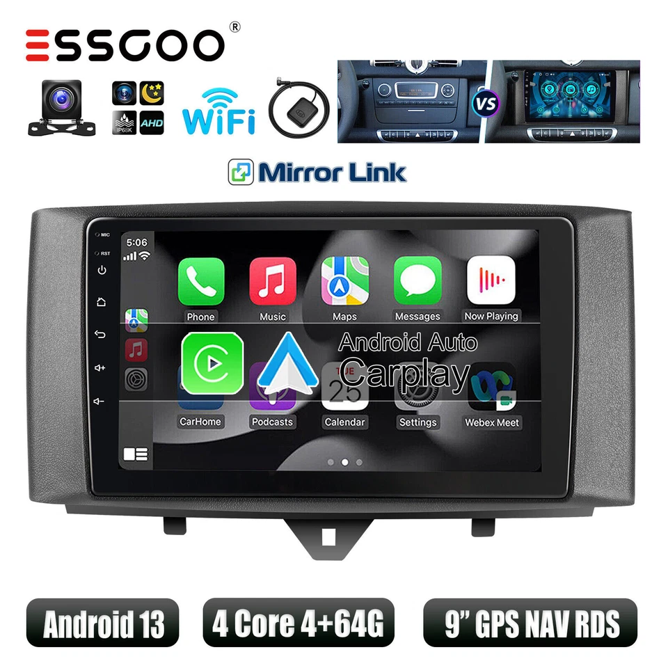 Für Smart Fortwo 451 2010-15 4+64G GPS Navi Android 13 Autoradio Carplay +Kamera - Bild 1 von 4