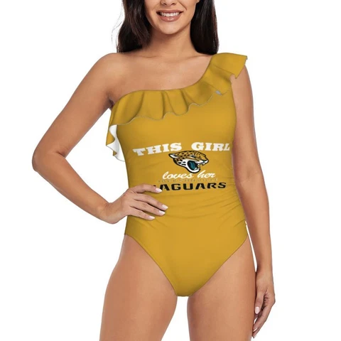 This Girl Loves Her Jacksonville Jaguars Women's One Shoulder Ruffle Swimsuits Cover