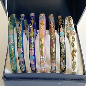 Vintage Cloisonne Bangle Bracelet Set of 7 Enamel Floral Porcelain Original Box - Picture 1 of 7