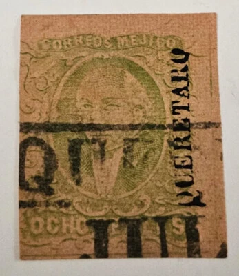 México 8 Reales Green Scott 12 Querétaro District Box Cancel 3 Large Margins XF - Image 1 of 2