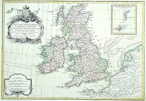 Antike Landkarte BRITISCHE INSELN, UK, Großbritannien, Jean Janvier Originalstich 1776 - Bild 1 von 4