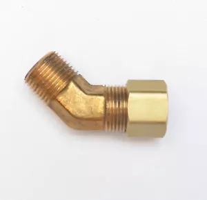 1/2" Tube OD Compression x 3/8" Male NPT 45 Degree Elbow Fitting Gas Adapter - Picture 1 of 6