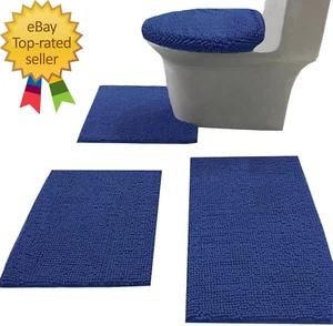 Bath Rug Set Combo 4 Piece with Toilet Lid Cover Soft Shaggy Bath Rug Set 3 - Picture 1 of 7