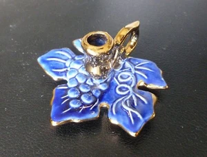 Ukrainischer Miniatur Porzellan Kerzenständer blaues Weinblatt mit goldenen Details - Bild 1 von 6