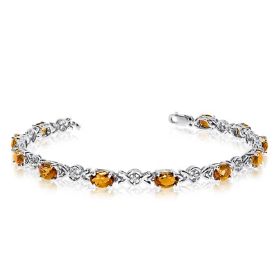 14K White Gold Oval Citrine and Diamond Bracelet - Image 1 of 3