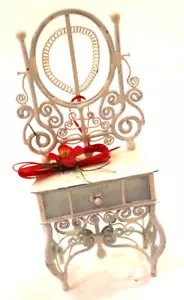 Scarce Vintage Miniature Metal Dollhouse Vanity Dresser in a Rattan Style 6.5" - Picture 1 of 7