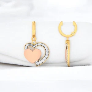 Pave 0.80 TCW F/VS Round Brilliant Cut Natural Diamonds Dangle Earrings 14K Gold - Picture 1 of 6