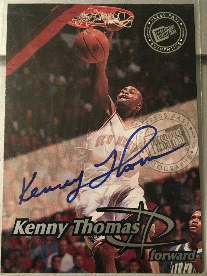 Cartão autografado Kenny Thomas New México Basketball Press Pass Rockets AUTO - Imagem 1 de 1
