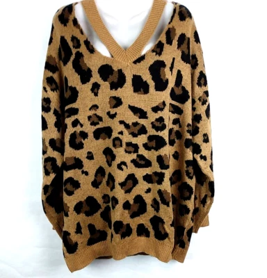 Suéter túnica Love By Design feminino manga longa bronzeado e preto chita tamanho 3X - Imagem 1 de 4