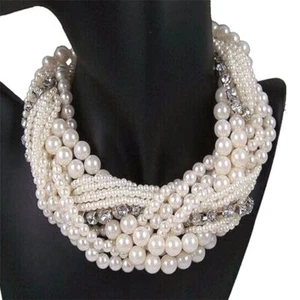 Choker Chunky Statement Rhinestone Multiple Layer Necklace Simulated Pearl - Picture 1 of 11