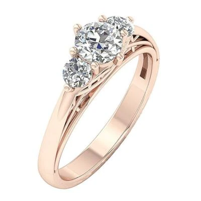 SI1 G Genuine Diamond 1.0 Ct Three Stone Engagement Ring 14K Rose Gold Appraisal - Image 1 of 4