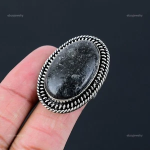 Mothers day Deal Sterling Silver Natural Black Fossil Coral Stackable Ring US 9 - Picture 1 of 6