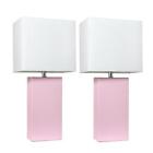 Elegant Designs 2 Pack Modern Leather Table Lamps with White Fabric Shades Bl...
