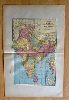 Antique Map 1903 INDIA NEPAL BHUTAN & MALAY PENINSULA 21 3/4 x 14 1/2 Original - Image 1 of 3