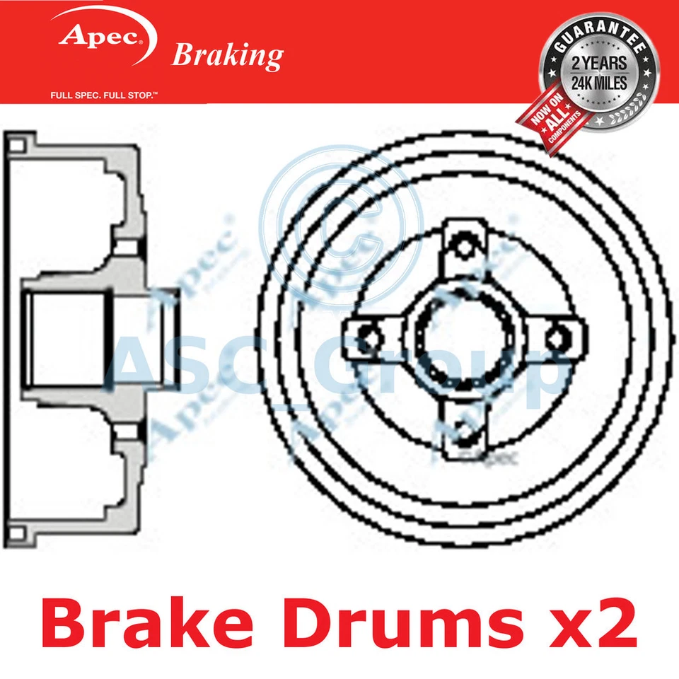 2x Apec 201mm (Interne) 4 Clou Rechange Arrière Frein à Main à Tambour DRM9924 - Photo 1/1