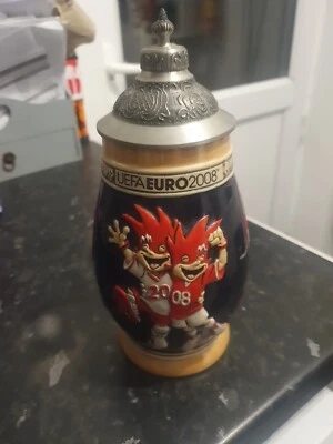  Beer Stein/ Tankard Official Uefa Euro 2008 Austria/ Switzerland  Football Vgc  - Image 1 of 4