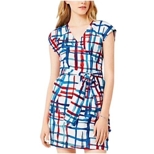 Abito a maniche corte Kate Spade dipinto a quadretti bianco rosso blu