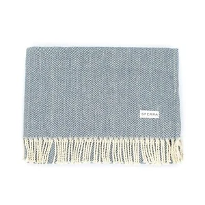 Sferra Celine Herringbone, 100% Cotton Throw Blanket - Cadet - Picture 1 of 3