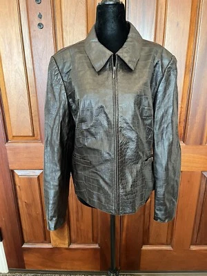 Chaqueta corta vintage de cuero Carlisle sin usar, en caja, cocodrilo talla mediana/grande marrón chocolate Foto 1 de 4