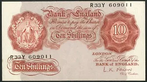 Banco de Inglaterra, L. K. O'Brien, 10 chelines, (1955), serie R33Y, AUNC - Imagen 1 de 2