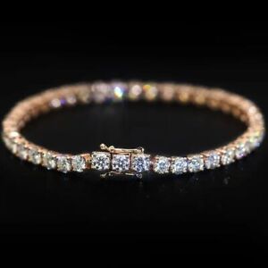 6.00 Ctw Round Cut Real Moissanite Tennis Womens Bracelet 14K Rose Gold Plated