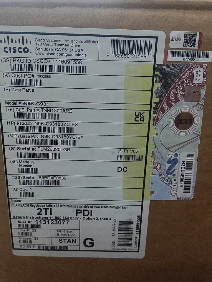 Cisco Nexus N9K-C93180YC-EX Switch original free shipping by DHL Fedex - Image 1 of 1