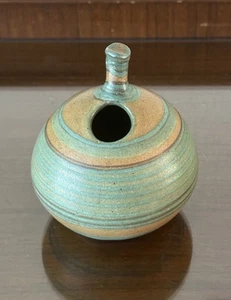 Glidden Pottery Gulfstream Birdhouse Striped Vase 5” Fong Chow #4020 Green Mesa - Picture 1 of 8