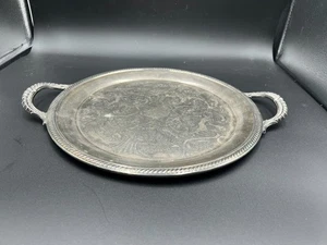 FB Rogers Silver Co Silver Plated Serving Tray with Handles Floral Scrollwork - Picture 1 of 5