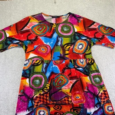 Zanzea Collection Womens Dress XXL Abstract Art Print Maxi Short Sleeve Boho - Image 1 of 4