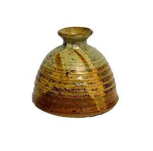 Vintage Studio Pottery Beehive Vase Signed Hand Thrown Brown Green Striped Glaze - Picture 1 of 6