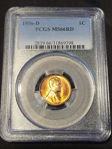 1956-D  Lincoln Wheat Cent 1C PCGS MS66RD Blazing Red Luster!!! - Picture 1 of 2