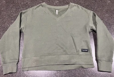 Calvin Klein Cropped V-Neck Crew Sweatshirt Size XS - Image 1 of 4