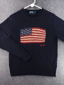 Polo Ralph Lauren Flag Sweater Leinen Baumwolle Herren Small Navy Blau Strickpullover - Bild 1 von 17