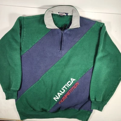 Vintage Nautica Competition Men's 1/4 Zip Sweatshirt (L) Spell Out Green Blue - Image 1 of 4