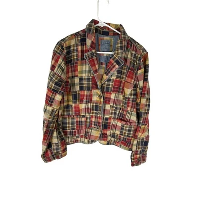 L.L. Bean Jacket Womens 16 Petite Multicolor Patchwork Madras Plaid Cotton - Image 1 of 4