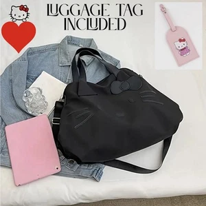Hello Kitty Face Duffle Tote Bag All Black Lightweight Travel Weekender Gym Bag  - Picture 1 of 23