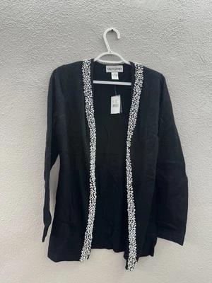 Bloomingdales Womens Cardigan Size Medium Black Cashmere Embellished NWT - Image 1 of 4