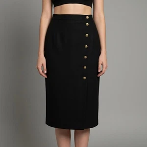 Women's Collectible Gold Black Merino Wool Pencil Skirt Gold Buttons Size 14 - Picture 1 of 9