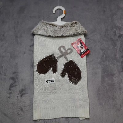 Праздничная одежда для собак Simply размер средний варежки меховой воротник свитер цвета слоновой кости бежевый - Изображение 1 из 4