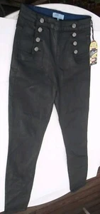 Cello Women's 11 High Rise Sailor ButtonAnkle Skinny Jeans Black Dark Wash Denim - Picture 1 of 3