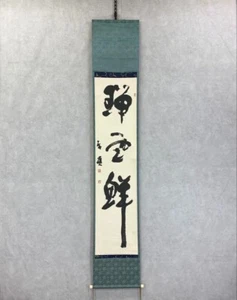 Zen Calligraphy Scroll by Aoki Kenshaku – Bold Ink Art, 198×35cm w/ Box - Picture 1 of 10