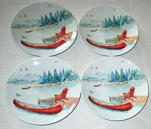RUSTIC/CABIN  CERAMIC PLATES  6" Diameter  SET OF 4  DAY AT THE LAKE - Picture 1 of 1
