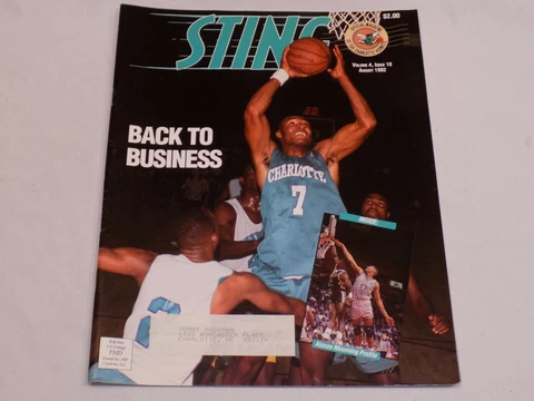 Charlotte Hornets Sting Magazine Aug 1992 Alonzo Mourning Kevin Lynch Poster NBA Cover