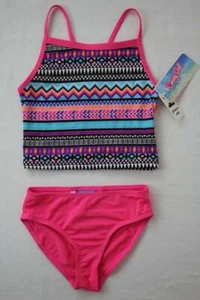 NEW Girls Tankini Set Swimsuit XS 4 - 5 Pink Geometric Print Two Piece X-Small - Picture 1 of 2