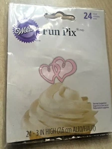New Wilton Pack of 24 Fun Pix Cake Decoration Picks – Hearts - 3" / 7.6cm High - Picture 1 of 4