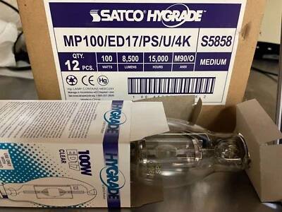 Satco 100W Clear ED17 Medium Metal Halide Lamp S5858 BOX OF 12 - $100 for ALL 12 - Image 1 of 3