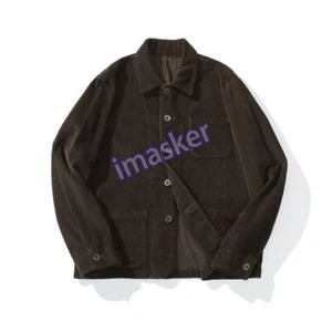 French Worker Wear Vintage Corduroy Jacket Heavyweight Men Casual Suit Coat - Picture 1 of 16