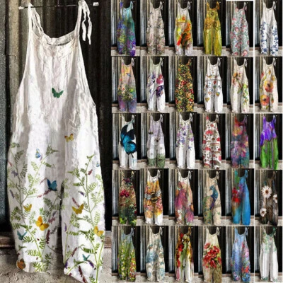 Übergröße Damen Boho Baggy Overall Jumpsuit Sommer Retro Latzhose Haremshose DE - Bild 1 von 4