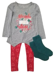 Girls Christmas Red & Green Sleigh All Day Holiday Sleep Pajamas Shirt & Pants 4 - Picture 1 of 3